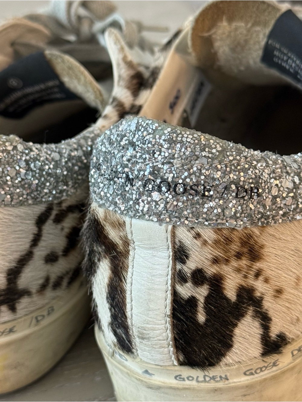 Golden Goose Cowhide White & Grey Glitter Heel Hi Star Sneakers - Picture 3 of 7